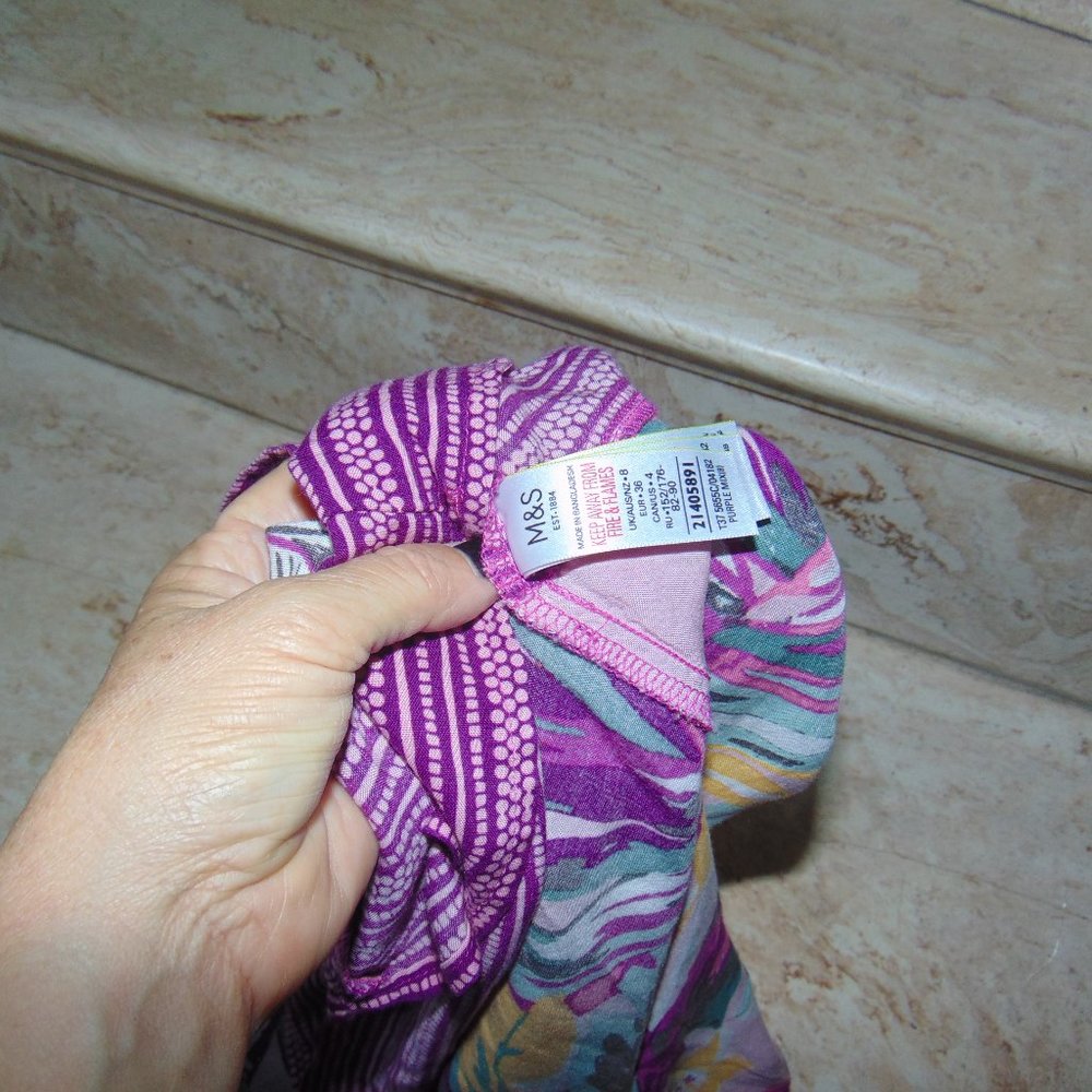 Sleep Well Women's Purple Pink Tropical Floral Crochet Sleepwear Nighty sz 8 - Picture 7 of 8